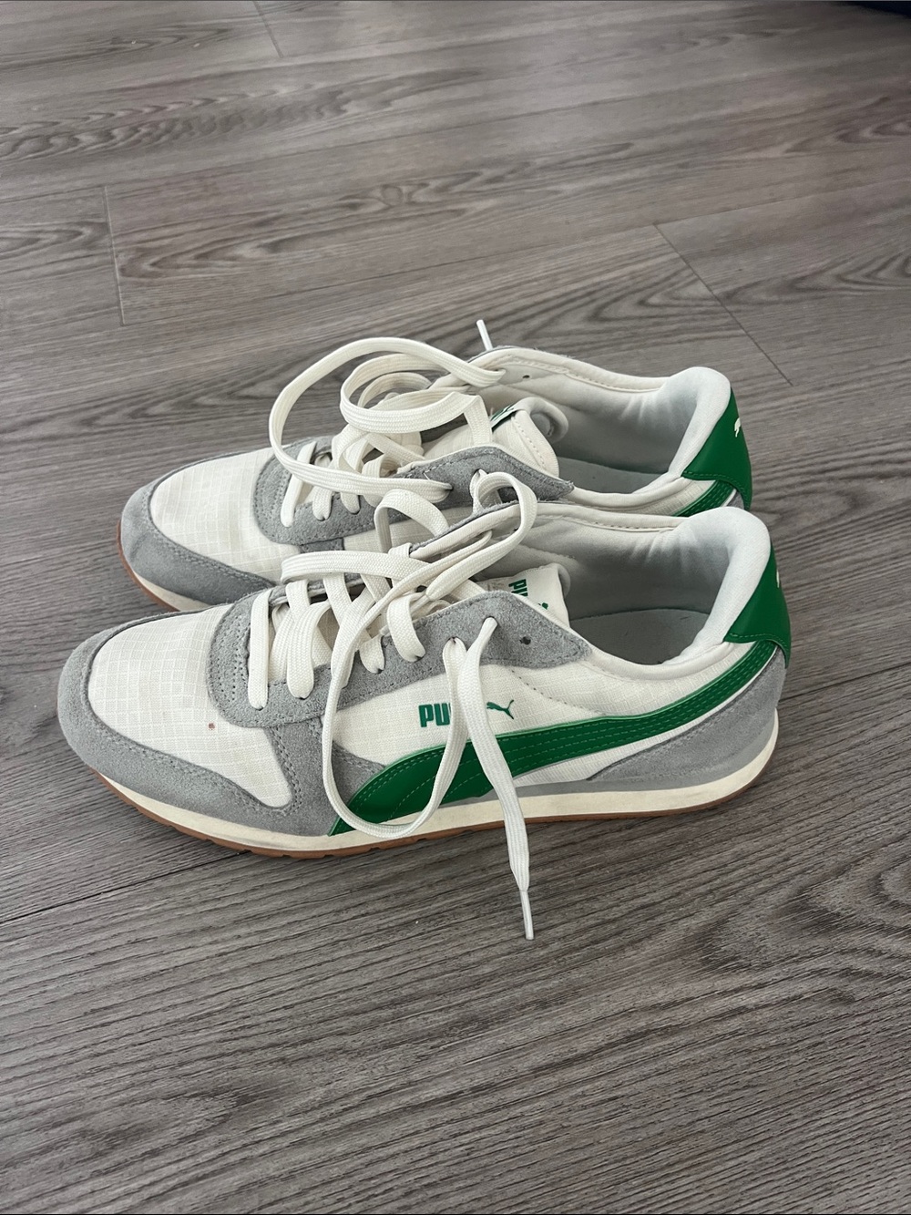 Puma White, Gray & Green Retro Running Sneakers - Picture 3 of 5
